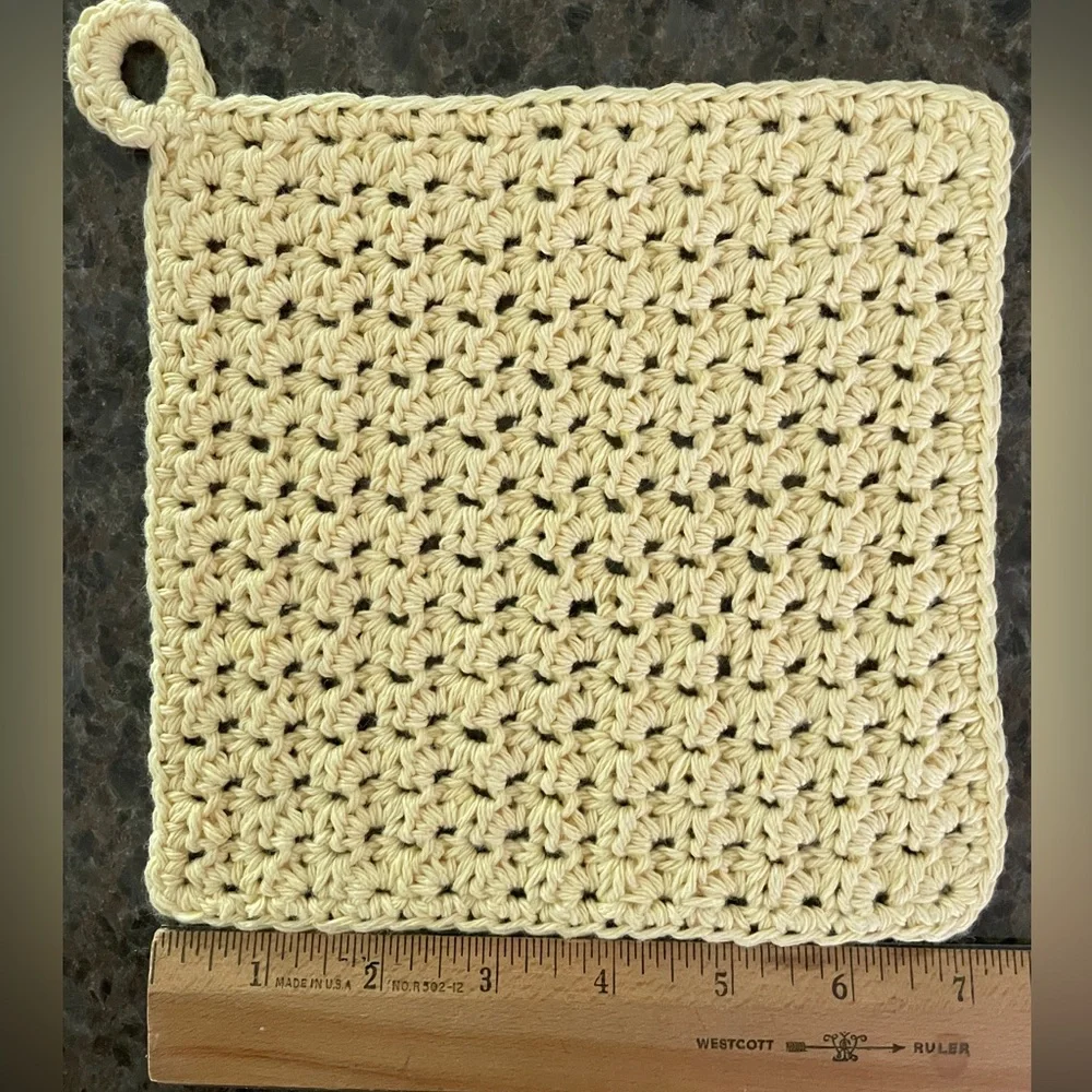5 Crochet Washcloths Dishcloths with Hanging Loop 100% Cotton Handmade Bundle